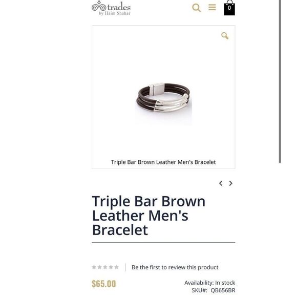 Trades by Haim Shahar | Triple Bar Brown Leather Unisex Bracelet - Picture 9 of 12